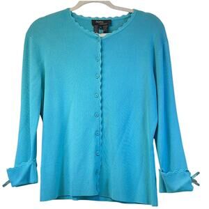 Items By Michelle Nicole Womens MTurquoise SweaterScalloped Cuff/Neckline Knit